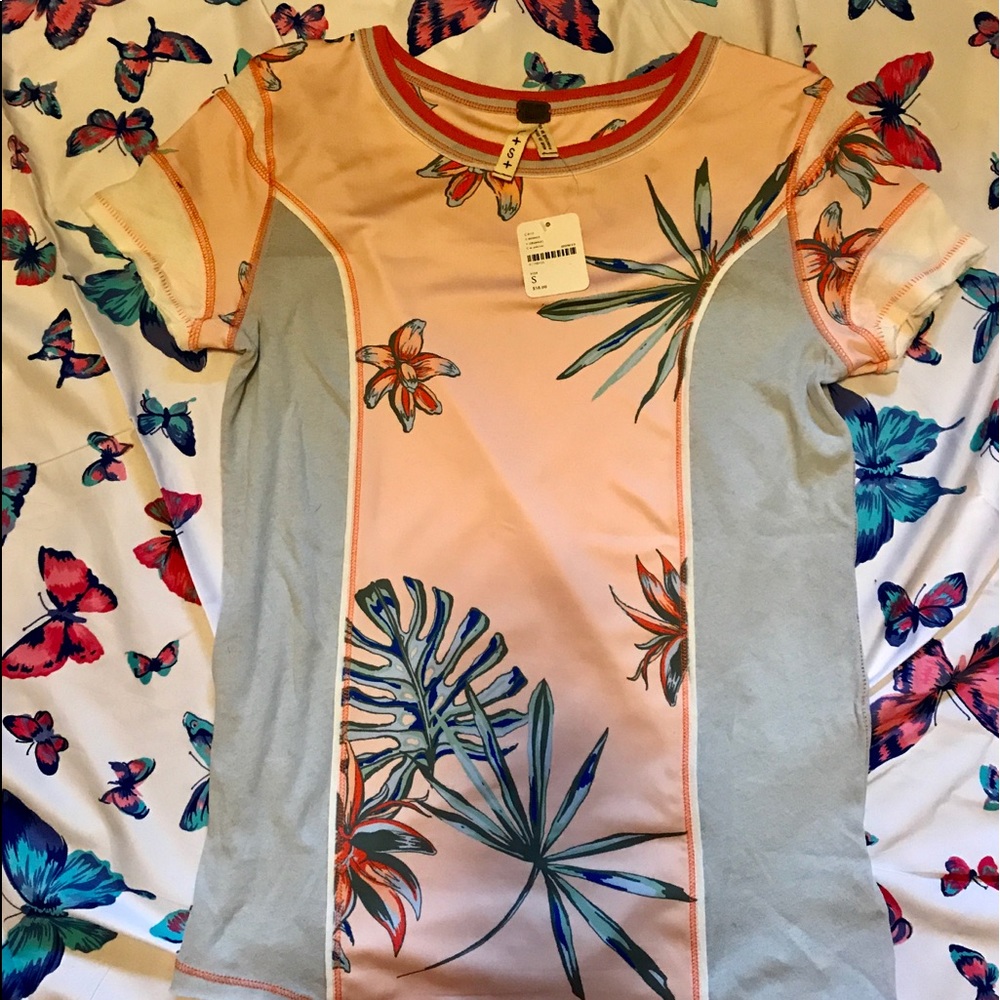 Free People Tropical print, paneled T-shirt, small